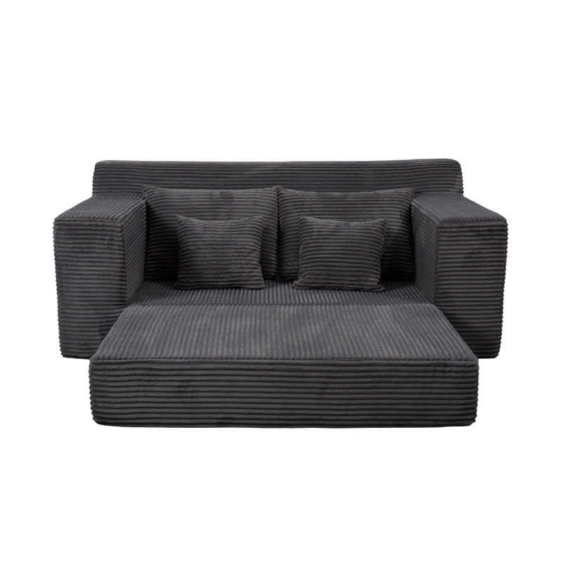 Transformable Modular Sofa Bed sa Dark Grey Corduroy na may Maramihang Cushions Transformable Modular Sofa Bed sa Dark Grey Corduroy na may Maramihang Cushions
