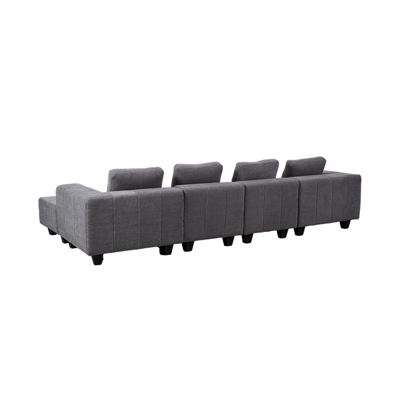 Malaking Modular L-Shaped Sofa sa Light Gray na Tela na may Square Cushions, Modern Minimalist Style Malaking Modular L-Shaped Sofa sa Light Gray na Tela na may Square Cushions, Modern Minimalist Style