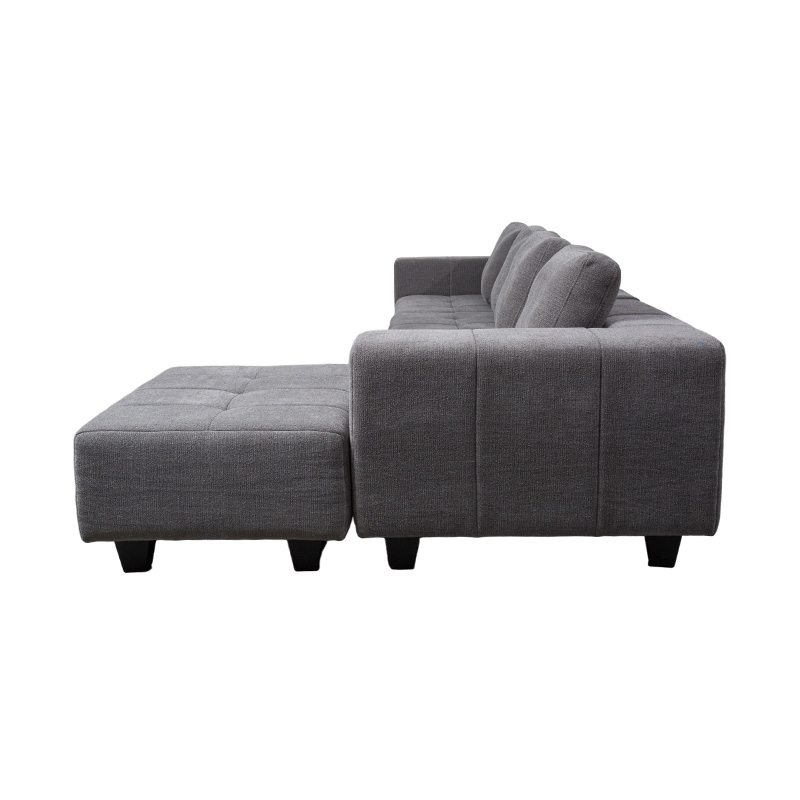 Malaking Modular L-Shaped Sofa sa Light Gray na Tela na may Square Cushions, Modern Minimalist Style Malaking Modular L-Shaped Sofa sa Light Gray na Tela na may Square Cushions, Modern Minimalist Style