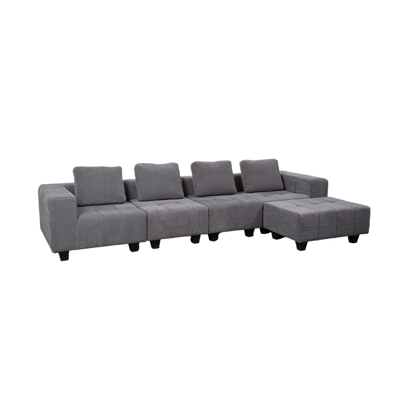 Malaking Modular L-Shaped Sofa sa Light Gray na Tela na may Square Cushions, Modern Minimalist Style Malaking Modular L-Shaped Sofa sa Light Gray na Tela na may Square Cushions, Modern Minimalist Style