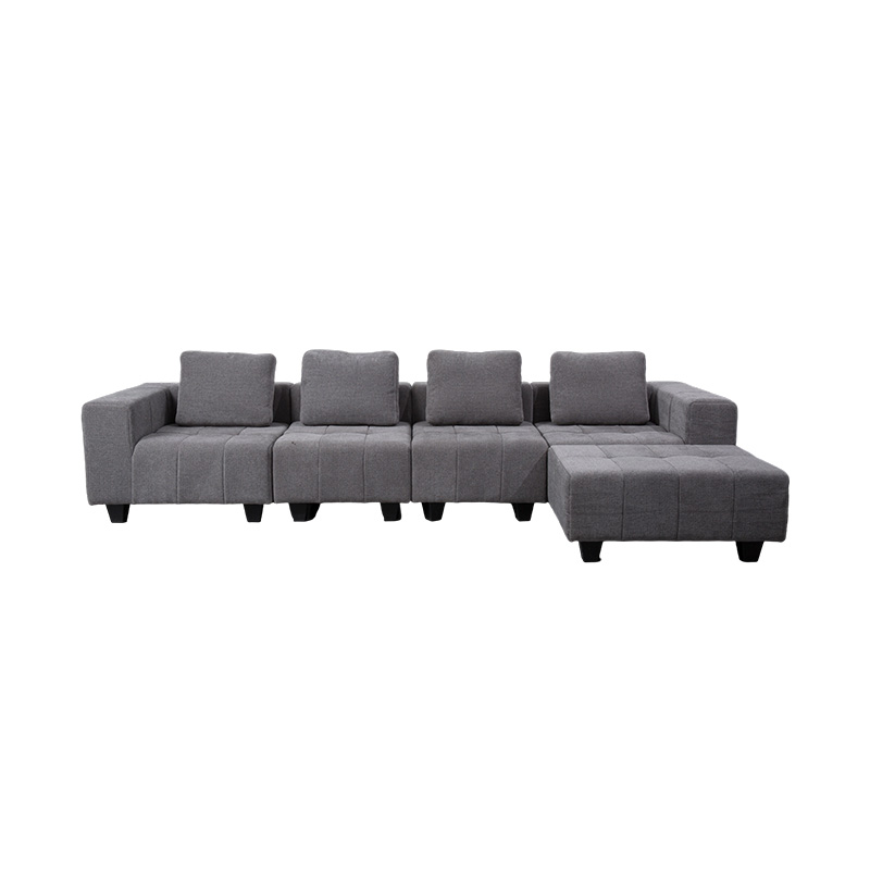 Malaking Modular L-Shaped Sofa sa Light Gray na Tela na may Square Cushions, Modern Minimalist Style Malaking Modular L-Shaped Sofa sa Light Gray na Tela na may Square Cushions, Modern Minimalist Style