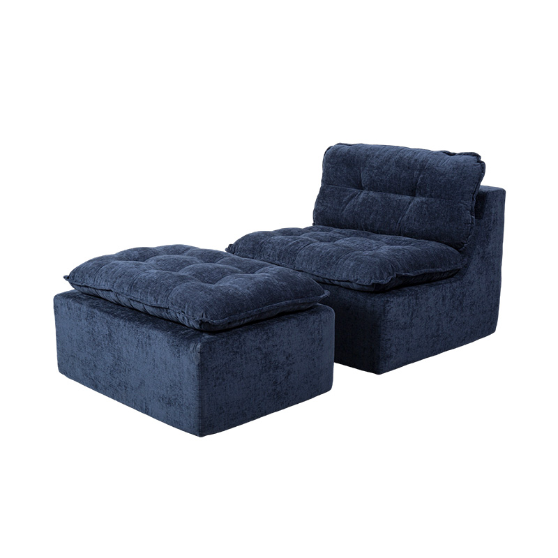 Modular Full-Foam Sofa Set sa Deep Blue Corduroy na may Cushioned Backrest at Matching Ottoman Modular Full-Foam Sofa Set sa Deep Blue Corduroy na may Cushioned Backrest at Matching Ottoman