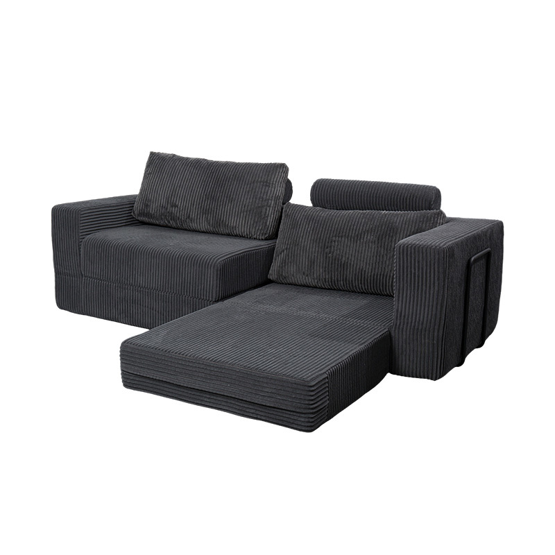 Modernong Convertible Sofa sa Dark Grey Corduroy na may mga Cushions, Flexible Modular Layout Modernong Convertible Sofa sa Dark Grey Corduroy na may mga Cushions, Flexible Modular Layout
