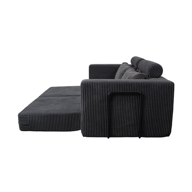 Modernong Convertible Sofa sa Dark Grey Corduroy na may mga Cushions, Flexible Modular Layout Modernong Convertible Sofa sa Dark Grey Corduroy na may mga Cushions, Flexible Modular Layout