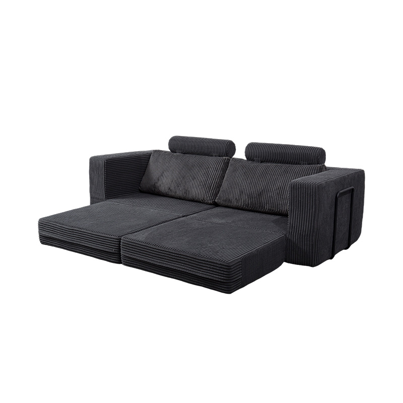 Modernong Convertible Sofa sa Dark Grey Corduroy na may mga Cushions, Flexible Modular Layout Modernong Convertible Sofa sa Dark Grey Corduroy na may mga Cushions, Flexible Modular Layout