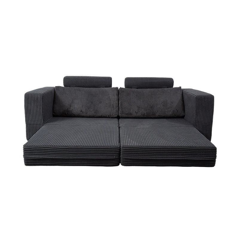 Modernong Convertible Sofa sa Dark Grey Corduroy na may mga Cushions, Flexible Modular Layout Modernong Convertible Sofa sa Dark Grey Corduroy na may mga Cushions, Flexible Modular Layout