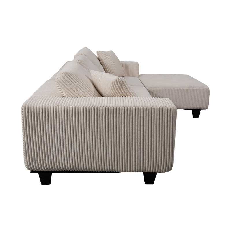 Malaking L-Shaped Corner Sofa sa Off-White Corduroy na may Modernong Minimalist na Disenyo Malaking L-Shaped Corner Sofa sa Off-White Corduroy na may Modernong Minimalist na Disenyo