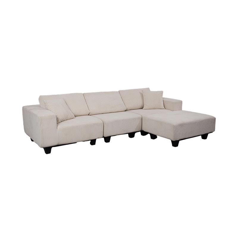 Malaking L-Shaped Corner Sofa sa Off-White Corduroy na may Modernong Minimalist na Disenyo Malaking L-Shaped Corner Sofa sa Off-White Corduroy na may Modernong Minimalist na Disenyo