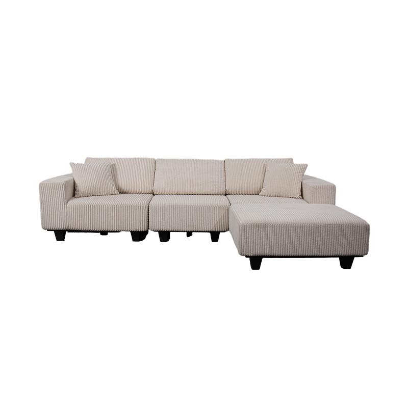 Malaking L-Shaped Corner Sofa sa Off-White Corduroy na may Modernong Minimalist na Disenyo Malaking L-Shaped Corner Sofa sa Off-White Corduroy na may Modernong Minimalist na Disenyo