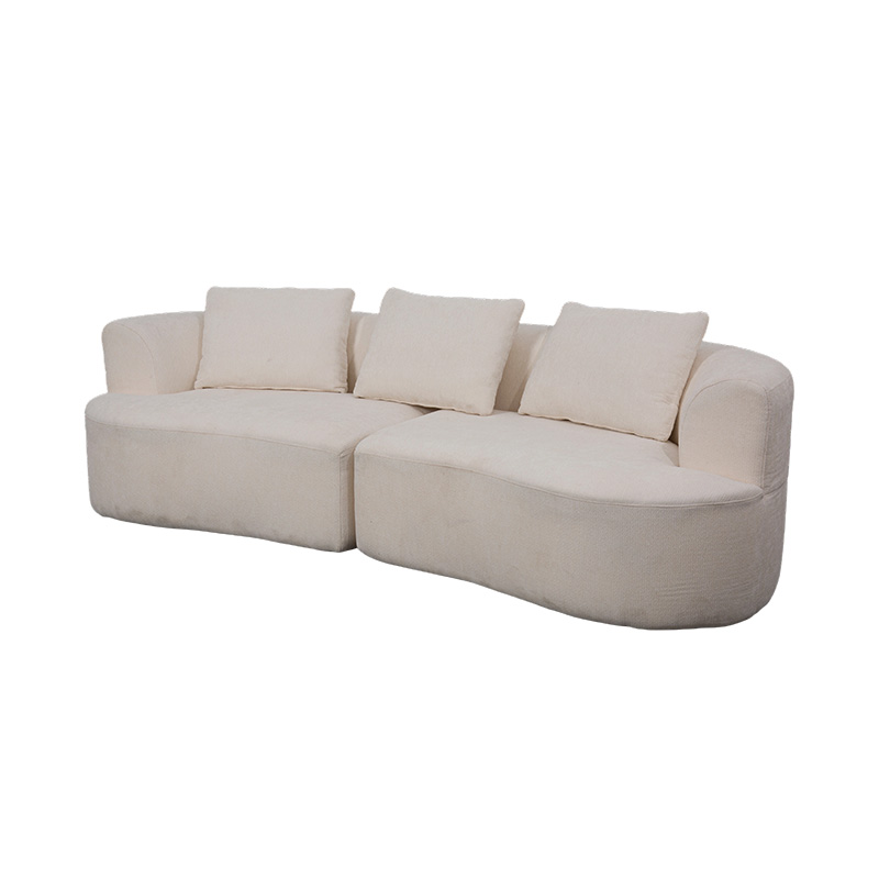 Modular na Dobleng Sofa sa Cream Velvet na may Katugmang Cushions at Curved Backrest