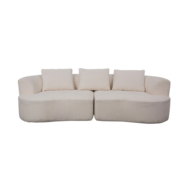 Modular na Dobleng Sofa sa Cream Velvet na may Katugmang Cushions at Curved Backrest