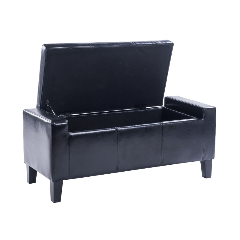 Simpleng Black Rubber Wood Foot Leather Storage Stool