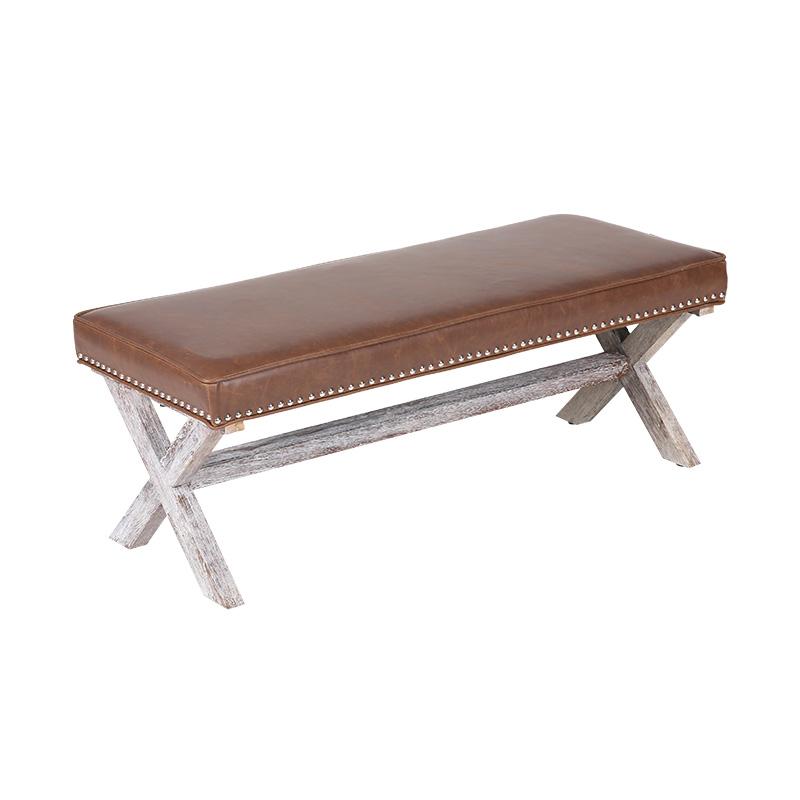 Kulay ng Forest Cross Leg Leather Bench