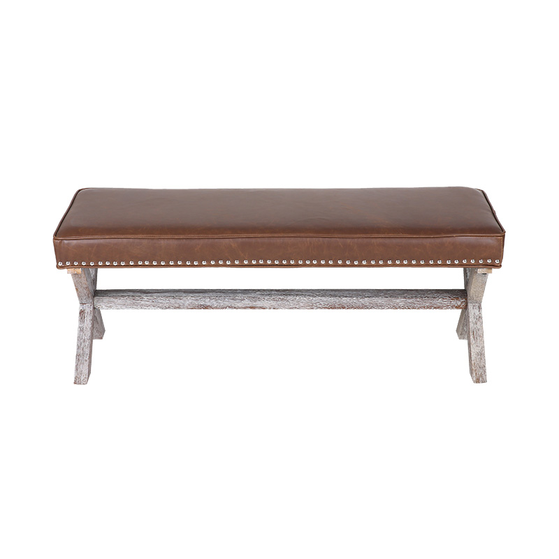 Kulay ng Forest Cross Leg Leather Bench